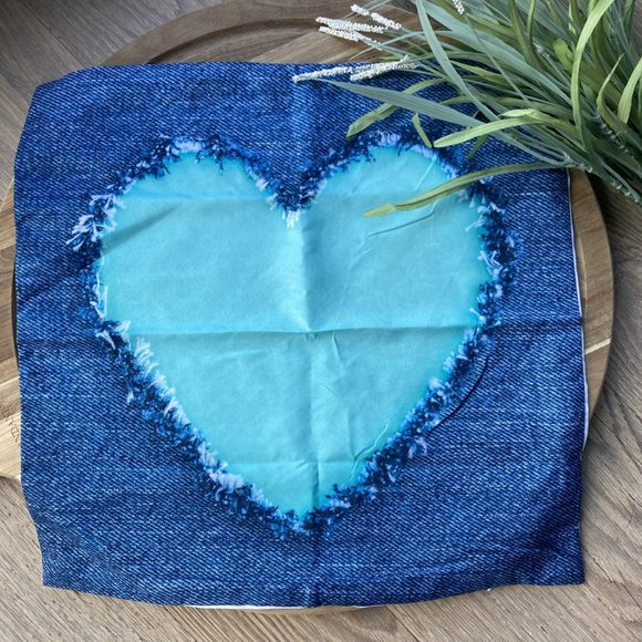 Green/Blue/Denim Printed W/Heart Cushion/ Pillow Cover 45x45cm - Picture 4 of 8